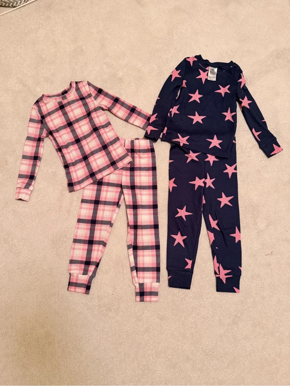 Two-Pack Kids Long-Sleeve Star & Plaid Pajama Set - Navy and Pink size 4T